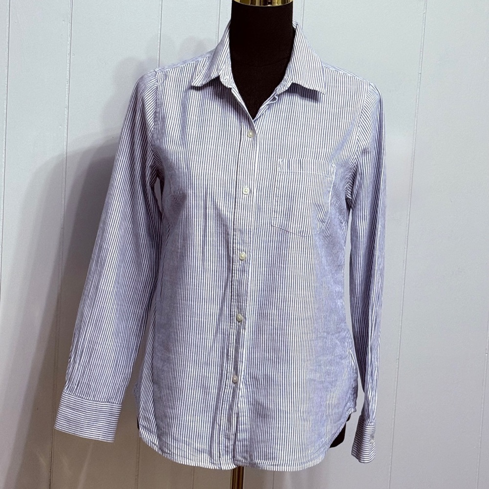 #14)  GAP Cotton Women's Blue Striped Button Down Shirt